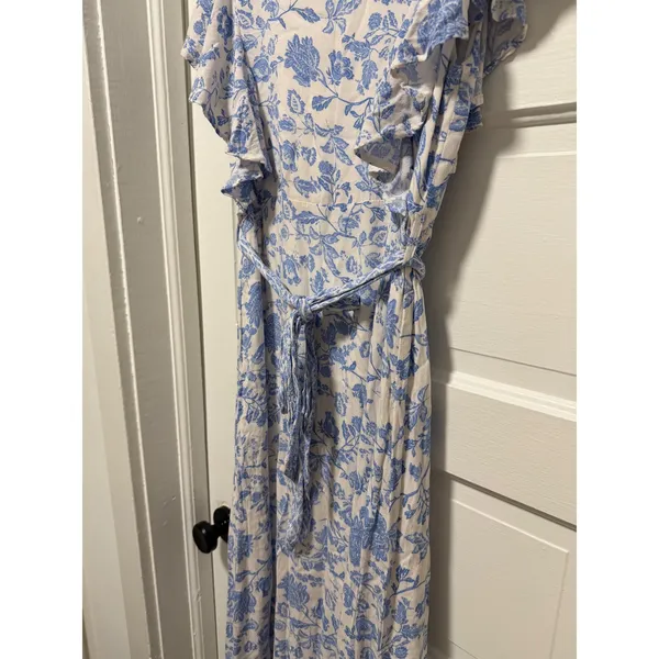 Bohme Blue‎ Floral Toile Ruffle Midi Dress Tie Waist Small - Image 10