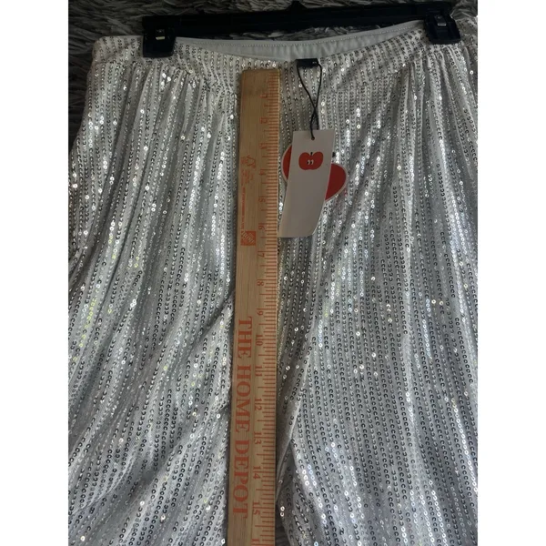 Cider Silver Sequin Size X-Large Elastic Mid Waist Straight Leg Pants Brand - Image 7