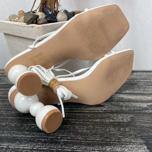Nasty Gal White Square Toe Strappy Ankle Tie Cone Heel Sandal Shoes 9 - Image 7