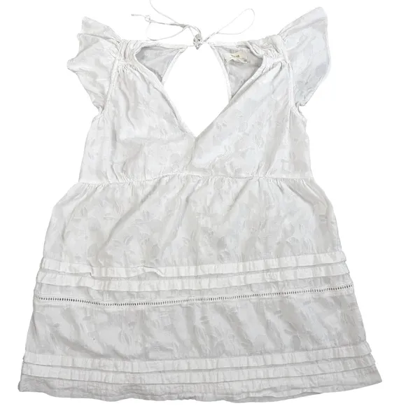Maeve Anthropologie Womens M White Floral Jacquard Open Back Tie Peplum Blouse - Image 2