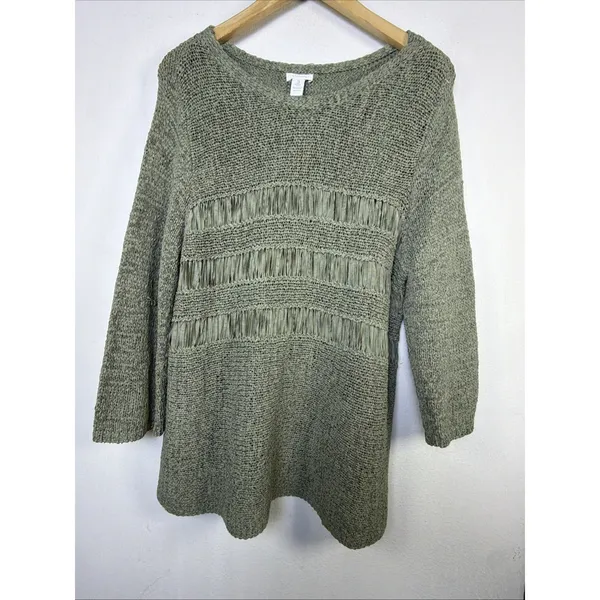 Chico's 3 Sweater xl Olive Green quiet luxury bohemian western designer cottage - Image 2