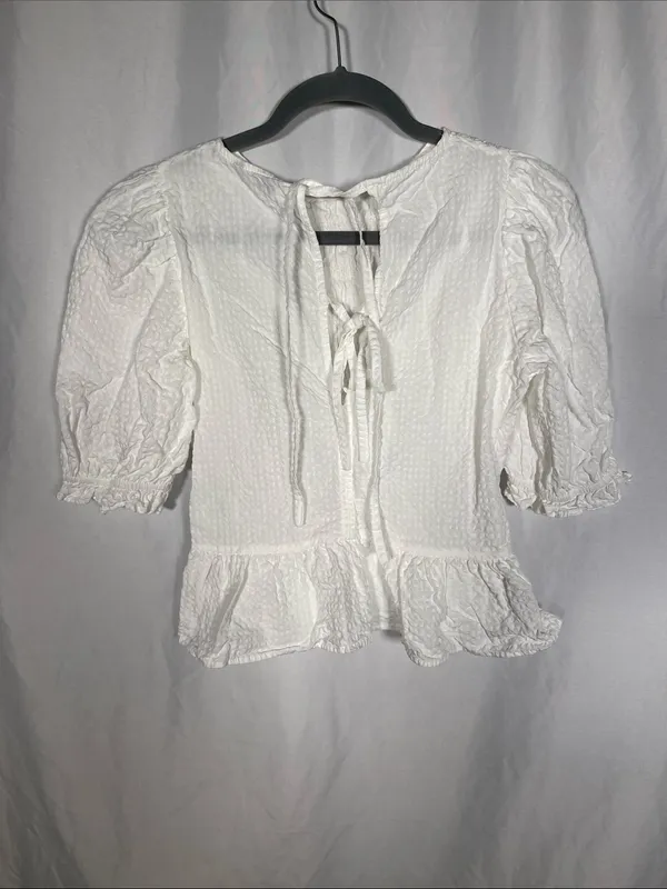 Zara Womens White Smocked Top Blouse Large 2298/062/250/L - Image 4