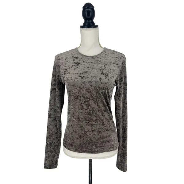 FRAME Crushed Velvet Long Sleeve Top Dusk Taupe Size‎ Medium - Image 2