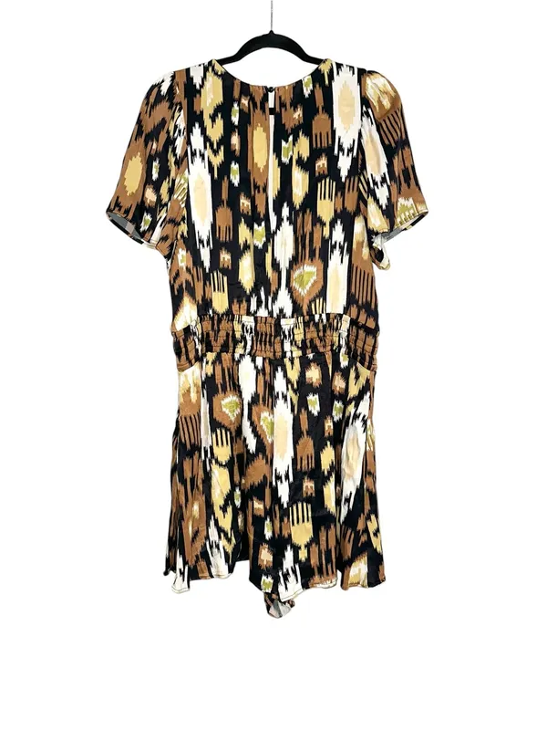 Anthropologie Somerset Ikat Brown & Black Patterned Short Sleeve Romper LARGE - Image 3
