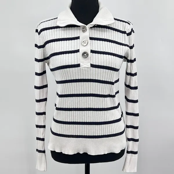 Ralph Lauren LRL Top Womens M 100%‎ Cotton Coastal Prep Stripe Shirt Black White - Image 3