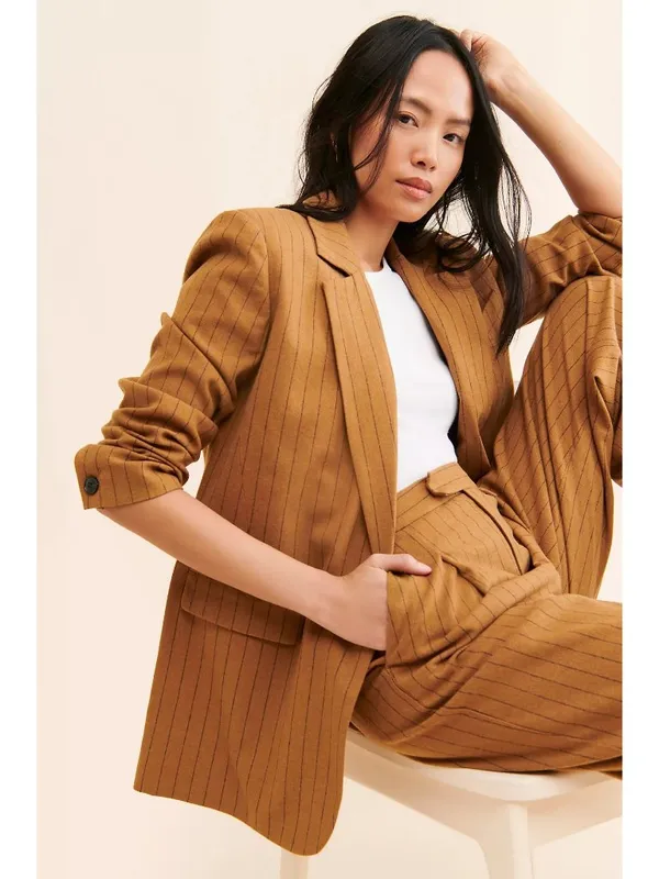 Madewell Plus Oversized Pinstripe Blazer in fallen timber 14 Womens Jacket - Image 10