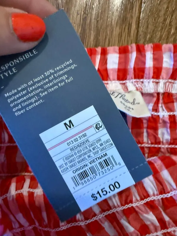 Universal Thread NWT  red gingham smocked tube top M - Image 5