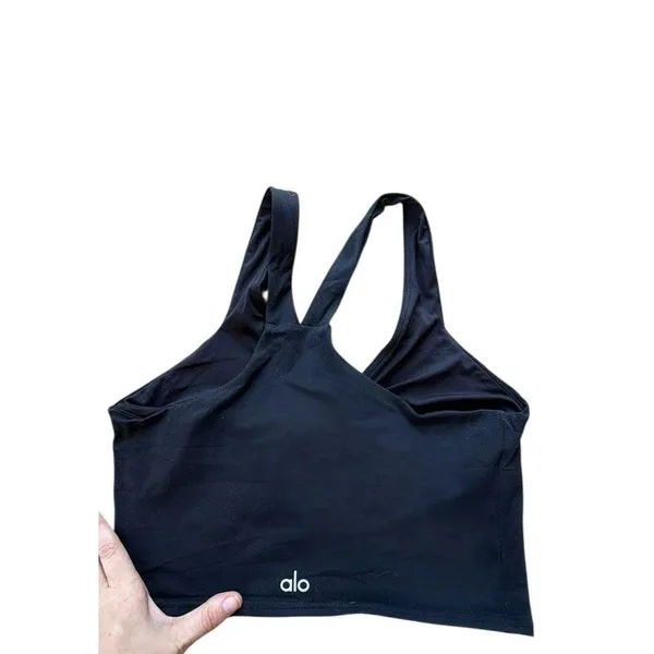 Alo Yoga Airbrush Real Sports Bra Tank V-Neck Racerback Crop MEDIUM Black Sz M - Image 3