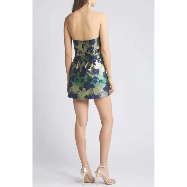 Katie May Valerie Metallic Floral Strapless Mini Dress Womens S Emerald Garden - Image 5