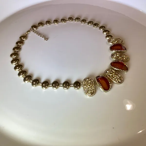 Gold Filigree and Amber Toned Necklace - Image 2