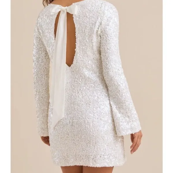 Altar'd State Delaney Sequin Mini Dress XS Ivory - Image 2