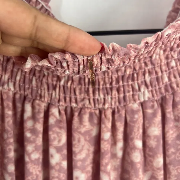 Misa Los Angeles Tiered A Line Mini Dress Womens Small Dusty Rose Floral Smocked - Image 7