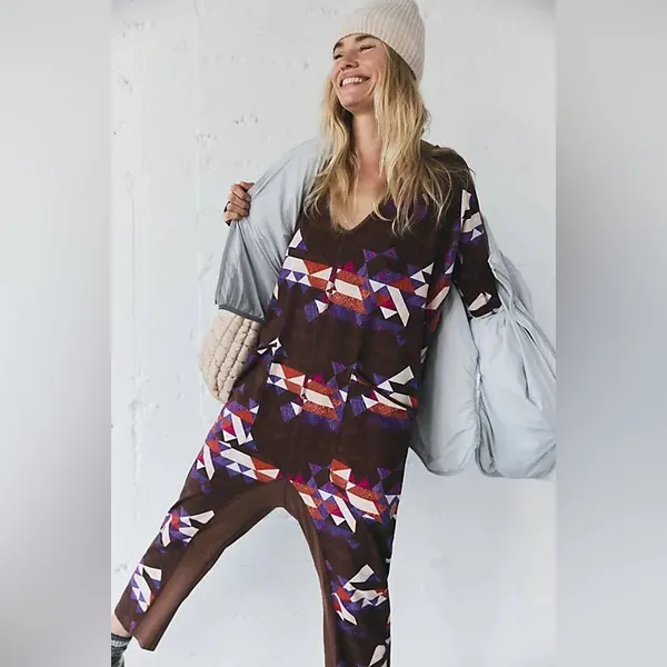 NWOT Free People Movement Hot Shot Long Sleeve Printed Onesie - Delta Geo Combo - Image 4