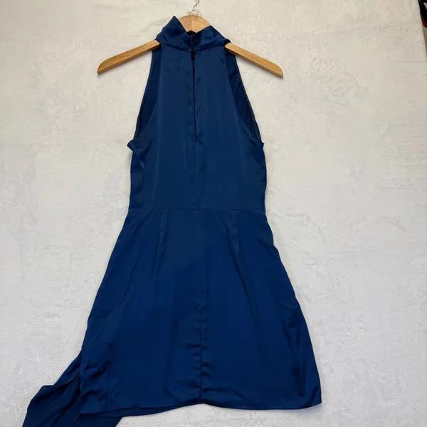 Amanda Uprichard Navy Blue 100% Silk Halter Neck Mini Dress Waist Tie Size S - Image 11