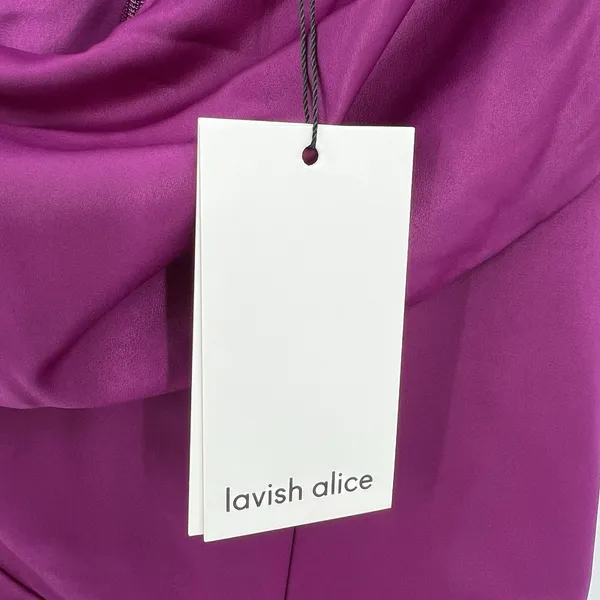 Lavish Alice Mya Midi‎ Dress Size 14 Off Shoulder Cocktail Satin Ruched Purple - Image 10