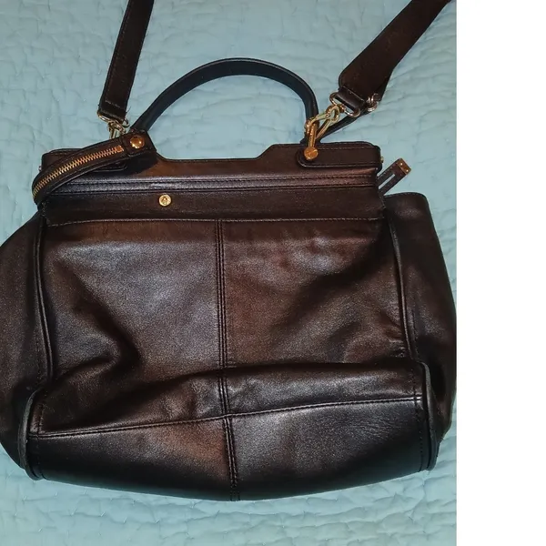 Vince Camuto Black Leather Snakeskin Embossed Satchel Crossbody Bag - Image 3