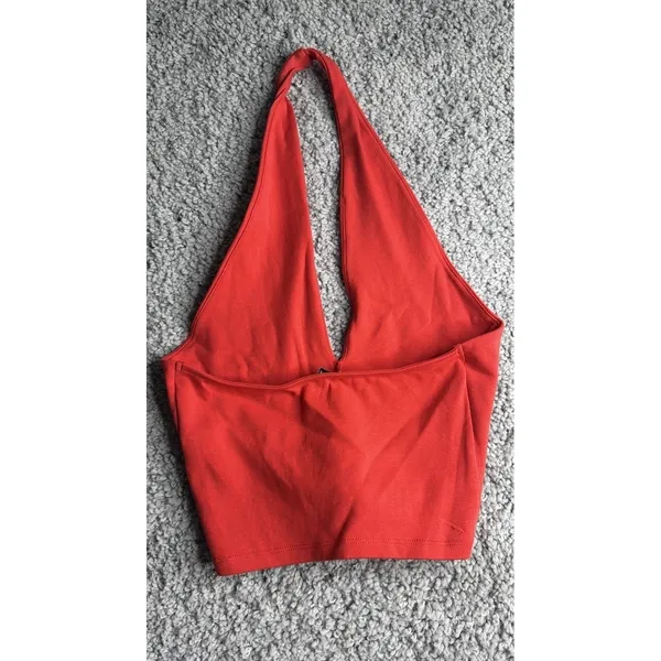 Zara Womens Red Halter Crop Top L NWOT Sleeveless Plunge Neck Summer Casual - Image 2
