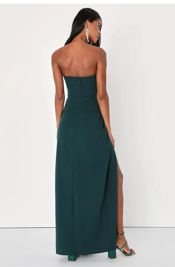 Lulu’s Foxy Emerald Green Strapless Maxi Dress - Image 2