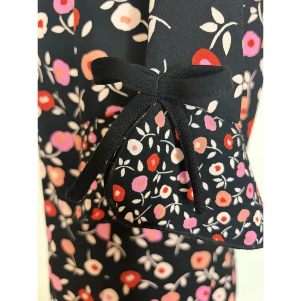 Talbots Womens Black Pink Floral Mixed Print Ruffle Hem Bell Sleeve Midi Dress 6 - Image 11