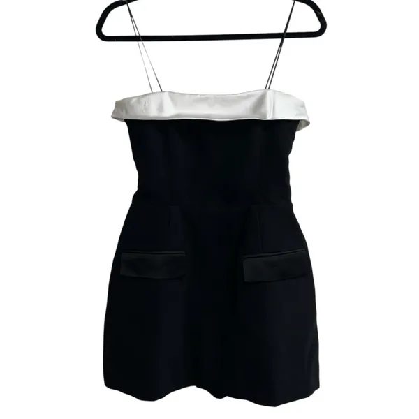 Amanda Uprichard Lucienne Strapless Skort Romper Dress In Black & Ivory - Image 3