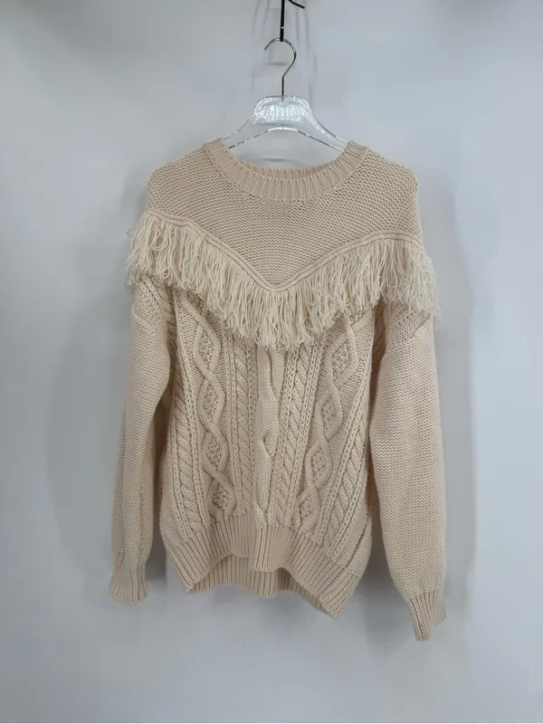 7 FOR ALL MANKIND 100% WOOL PULLOVER SWEATER Fringed Yoke Italy size M - Image 3