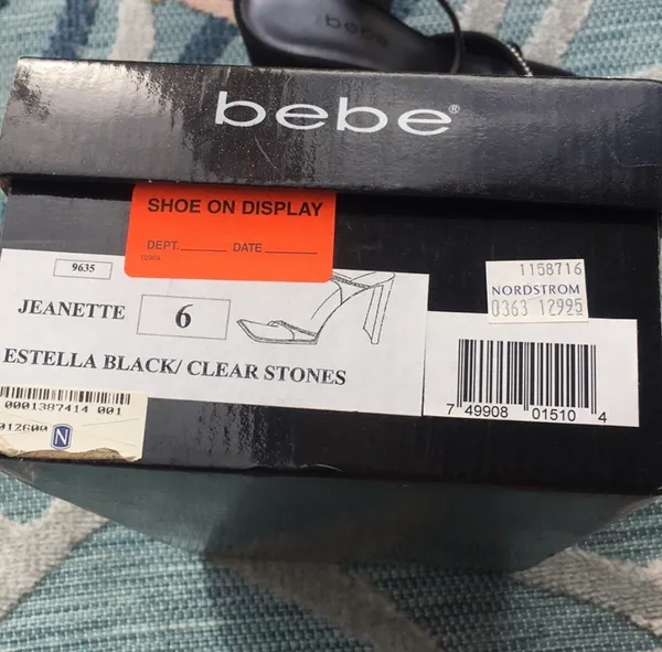 Bebe Evening Heels Jeanette Estella Black Clear Rhinestone size 6 Y2K Square Toe - Image 9