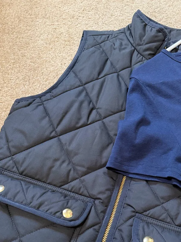 J. Crew Puffer Vest with Snap Pockets, black with gingham lining, size XS - Image 9