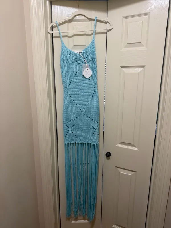 Revolve Blue Knit Fringe Dress - Image 3