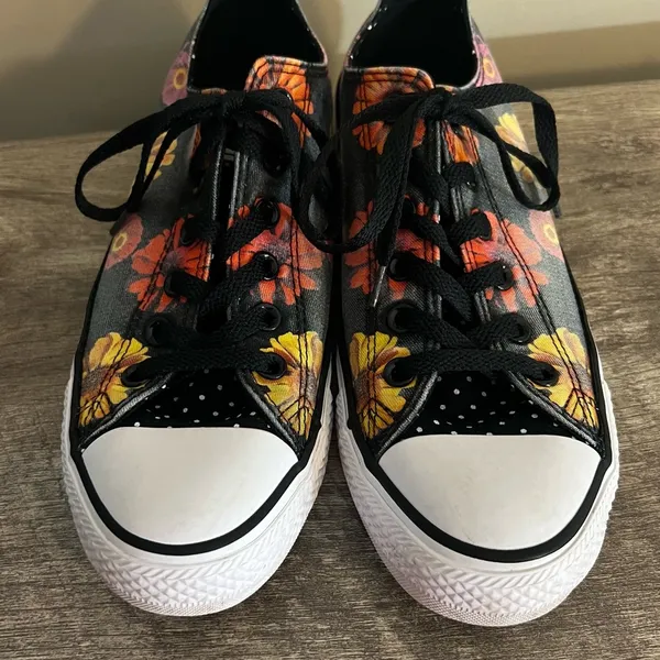 Converse All Star Lace Up Sneakers Shoes Floral Canvas Polka Dots Women’s Sz 10 - Image 4