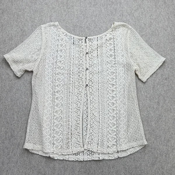 American Eagle Top Women M Crochet Lace Ivory Boho Cottagecore Coquette Granny - Image 2