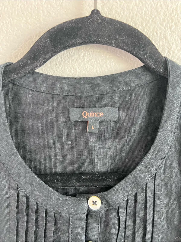 Quince Women's 100% European Linen‎ Sleeveless Swing Dress Black Pleated Summer - Image 3