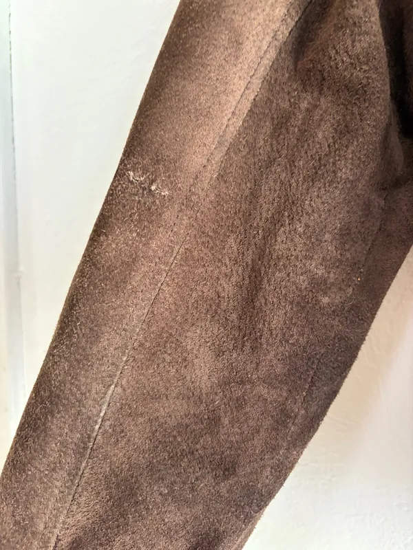 Y2K leather suede bomber jacket with fuzzy lining size small Brown - Image 7