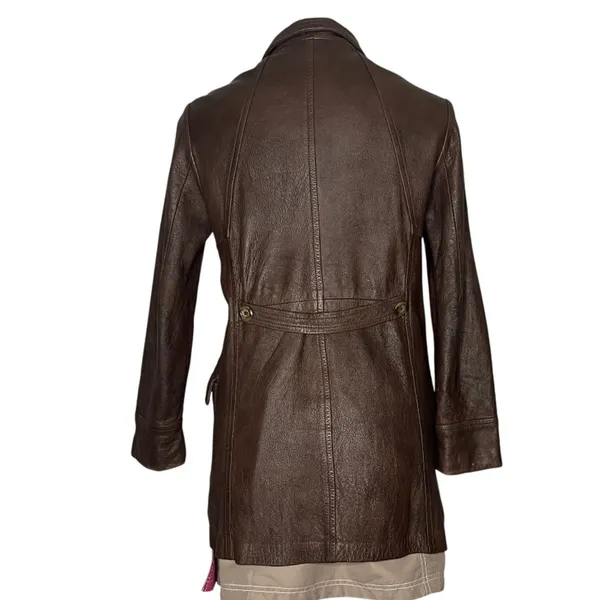 LEATHERS By NEW ENGLAND Sports Wear Brown Leather Jacket Half Belt VINTAGE - Image 2