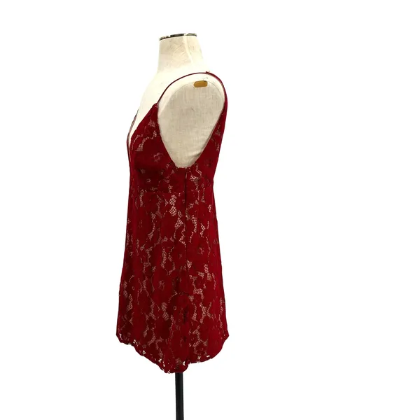 Free People Dangerous Love Lace Mini‎ Dress Red V Neck Low Back US 4 - Image 7