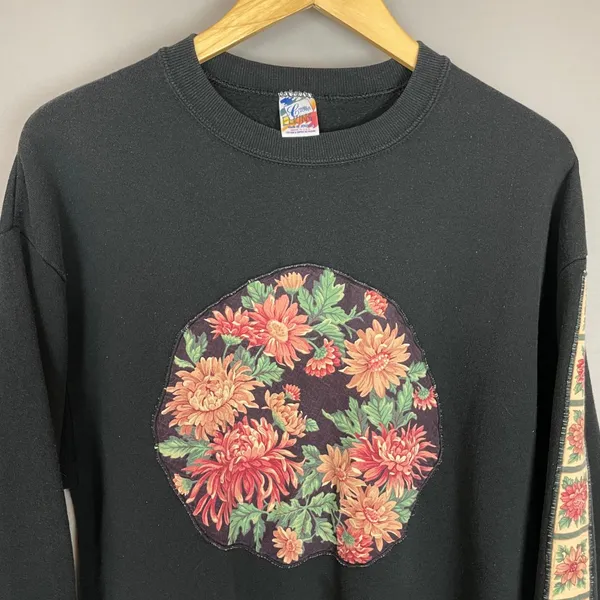 Vintage Sweatshirt Floral Applique DIY Size Large Women Unisex‎ Twee 90s Jerzees - Image 3