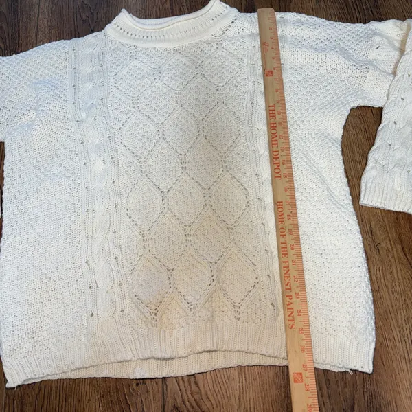 80s Cotton Forever Cream Chunky Knit Sweater USA 100% Cotton Women L Cottage VTG - Image 4