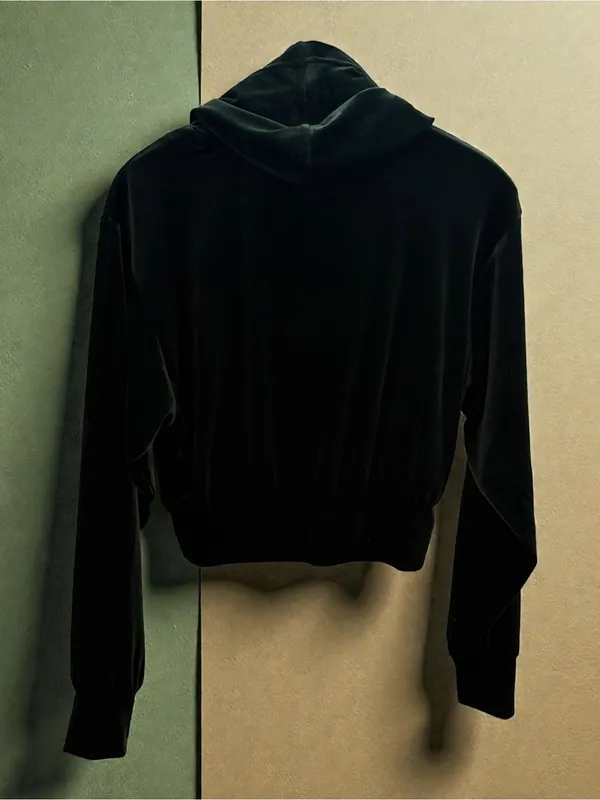 Express Velvet Cropped Hoodie Dark Green‎ Size XS - Image 2