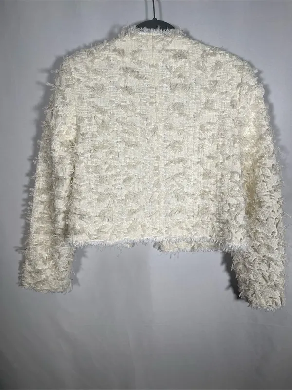 H&M Womens Texture Weave Jacket Boxy Fit Off White Cream Small - Image 5