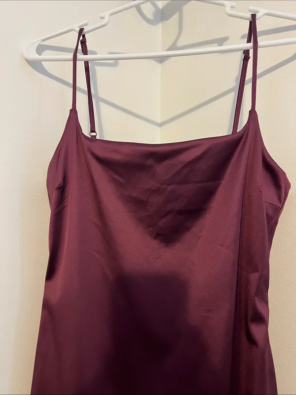 Abercrombie & Fitch Burgundy Satin Slip Midi Dress - Image 4