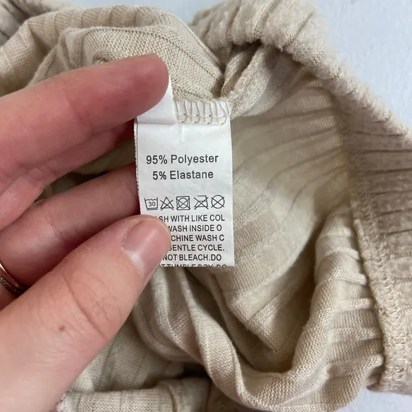 Women's beige soft‎ ribbed pull on drawstring high waisted lounge pajama pants M Size M - Image 7