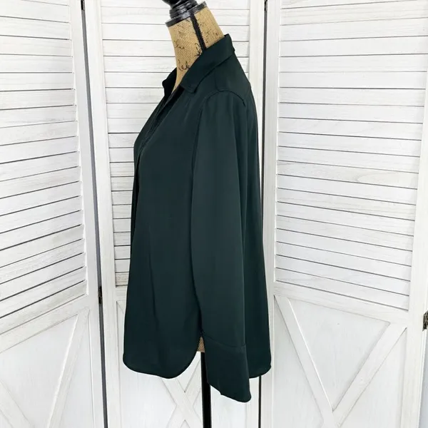 Zara V Neck Button Front Shirt Blouse‎ Dark Green Small Long Sleeve - Image 2