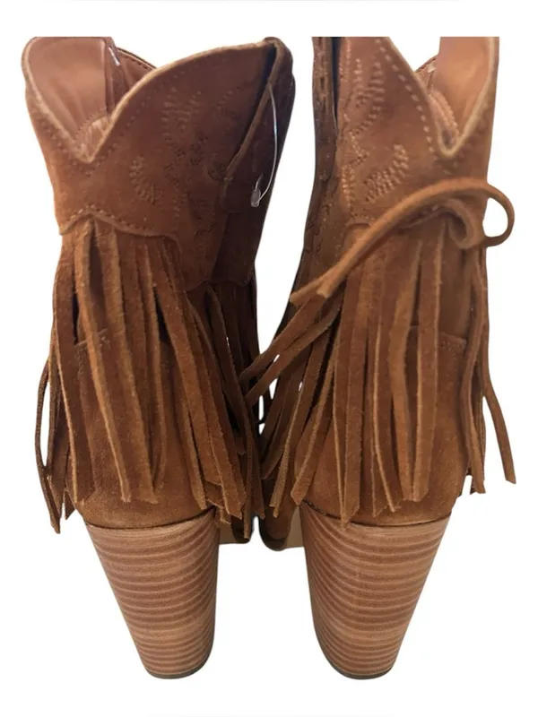 DINGO Crazy Train Fringe Embroidered Snip Toe Cowboy Booties Camel,Size 9.5 NWOT - Image 10