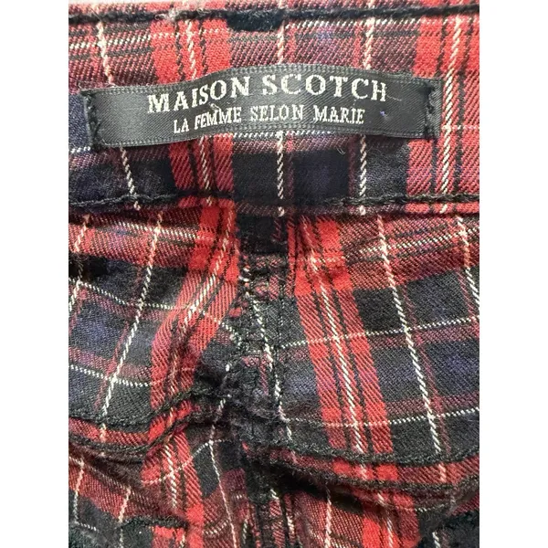 Maison Scotch Red Plaid Punk Goth Biker Skinny Pants Women's Size 27 Soda S&S - Image 13