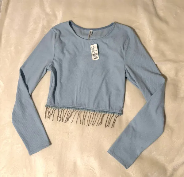 Light blue crop top with fringe Size L - Image 2