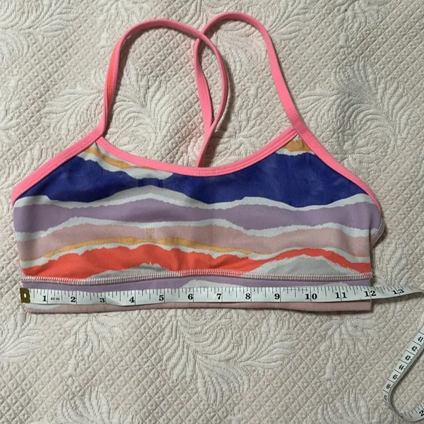 Lululemon Flow Y Bra IV Bleacher Stripe White Iris Flower / Grapefruit - Image 6