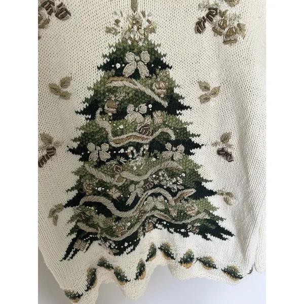 Vintage 90s Thick Knit Heirloom Collectibles Christmas Tree Sweater Size Large - Image 3