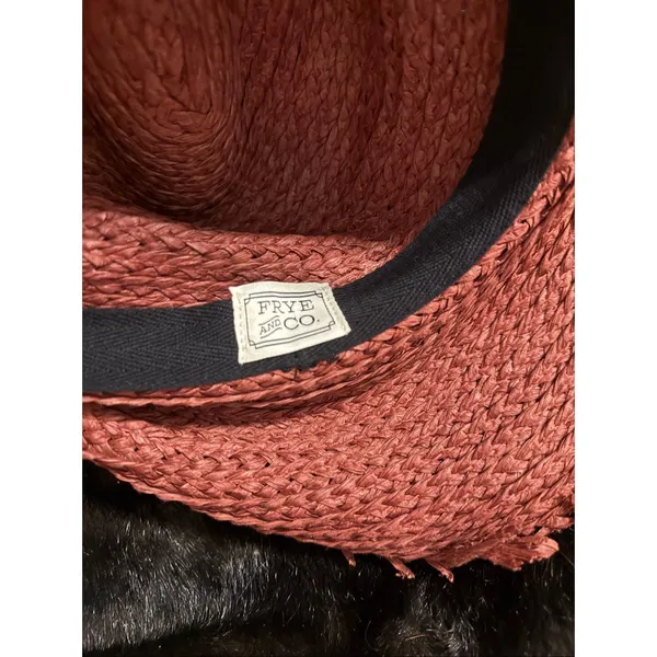 Frye Red Raffia Straw Wide Brim Raw Edge Woven Sun Hat OS - Image 3