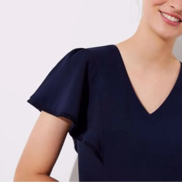 LOFT Navy Flutter Sleeve V-Neck Fit & Flare Dress Size 0 - Image 2