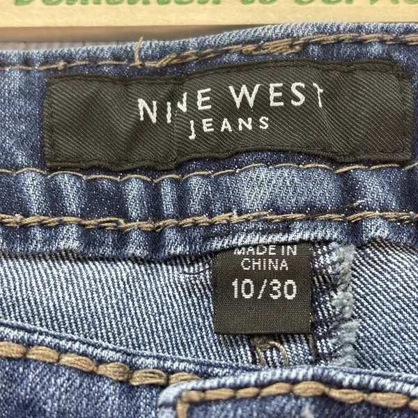 Nine West Jeans Womens 10/30 Bling Embroidered Rhinestone Capri Pants Blue Denim - Image 3