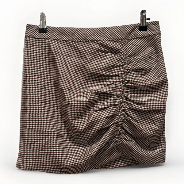 Free People Womens 2 Small Mini Skirt‎ Ruched Plaid Houndstooth Brown Academia - Image 2